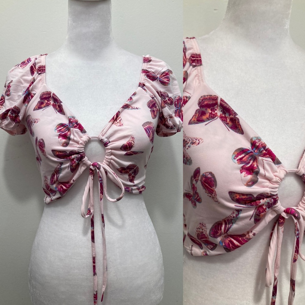 Butterfly top crop adjustable center crop summer spring - Picture 2 of 3